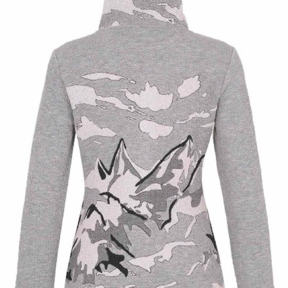 Gray and Red Artistic Ski Jacket with High Collar - Picture 3 of 10
